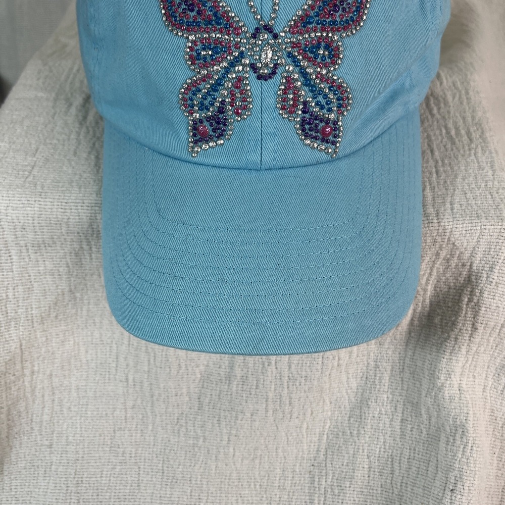 Butterfly Baseball Hat‎ Cap Womens Blue Glitter Adjustable Cotton Fairycore - Picture 3 of 8